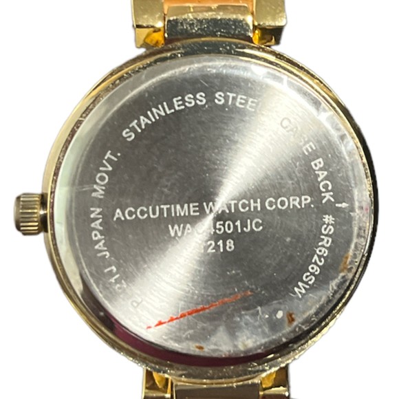 Pink Watch Accutime Marbleized Resin Gold Stainless Steel Diamonds - Picture 8 of 8